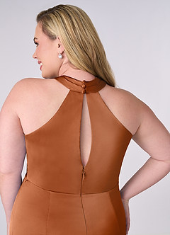 Barbie ♥ Azazie Bridesmaid Dresses Copper Sheath Stretch Satin Dress image11
