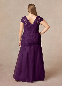 Azazie Marbella Mother of the Bride Dresses Grape Mermaid Queen Anne Sequins Lace Dress image2