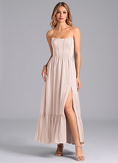 Azazie Leilana Bridesmaid Dresses Blushing Pink A-Line Corset Stretch Satin Dress image3