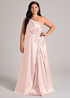 Azazie Brooke Robes de demoiselle d'honneur Robe Trapèze en Satiné métallisé Une épaule Rose Pâle image8
