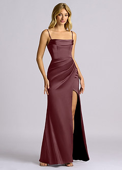 Azazie Auden Bridesmaid Dresses Sangria Sheath Off the Shoulder Stretch Satin Convertible Dress image3