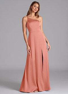 Azazie Trina Bridesmaid Dresses Coral A-Line One Shoulder Stretch Satin Dress image1