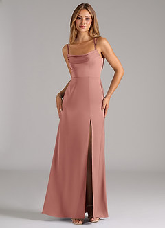 Azazie Callan Bridesmaid Dresses Rosette A-Line Pleated Stretch Satin Convertible Dress image5