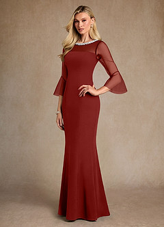 Azazie Bellevie 신부의 어머니 드레스 쉬스 구슬 스트레치 크레이프 플로어 길이 드레스 image2