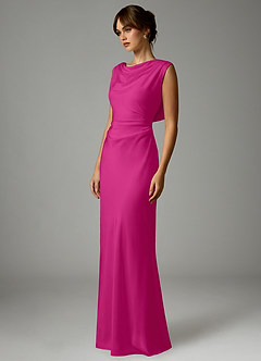 Azazie Kieryn Robes de demoiselle d'honneur Robe Sirène en Satin extensible Plissée Fuchsia image3