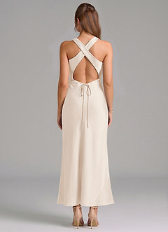 Azazie Evadne Vestidos de damas de honor Vestido de Alabastro Blanco de Satén Elástico de Corte Recto con Plisado image5