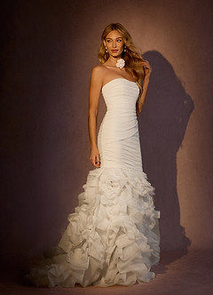 Azazie Gianina Wedding Dresses Diamond White Mermaid Strapless Organza Dress image1