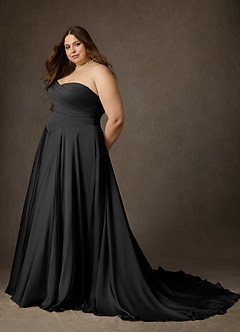 Azazie Alta Wedding Dresses Black A-Line Strapless Stretch Satin Dress image13