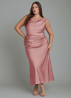 Azazie Kieryn Bridesmaid Dresses Dusty Rose Mermaid Pleated Stretch Satin Dress image6