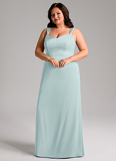 Azazie Denice Robes de demoiselle d'honneur Robe Fourreau en Satin extensible Plissée Brume image6