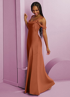 Barbie ♥ Azazie Vestidos de damas de honor Vestido de Rosa De Cedro de Satén Elástico de Corte Recto con Plisado image4
