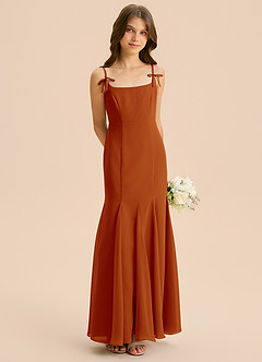 Azazie Evey Junior Abito Sirena in Chiffon Plissettato Paprika image4