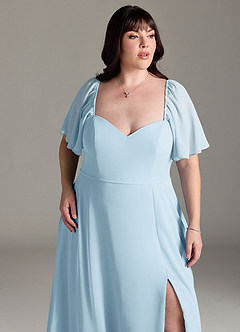 Azazie Chloe Vestidos de damas de honor Vestido de Azul Cielo de Gasa de Corte en A con Escote de Corazón image12