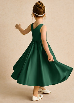Azazie Hermia Robe Demoiselle D'honneur Fillette Robe Trapèze en Mat Satiné Sans manches Vert Foncé image5