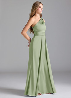 Azazie Dallas Robes de demoiselle d'honneur Robe Trapèze en Satin extensible Ue épaule Vert Sauge image4