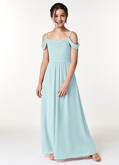 Azazie Alivia Junior Sea Glass A-Line Off the Shoulder Chiffon Dress image5