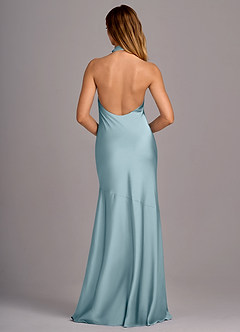 Azazie Lorena Bridesmaid Dresses Moody Blue Mermaid Pleated Stretch Satin Dress image2
