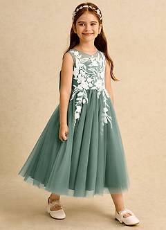 Azazie Sundae Flower Girl Dresses Eucalyptus Ball-Gown Lace Dress image4