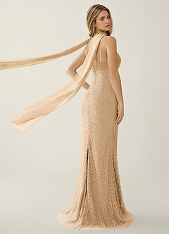 Jasminiah Champagne Pearl-Embellished Lace/Chiffon Prom Dress image2