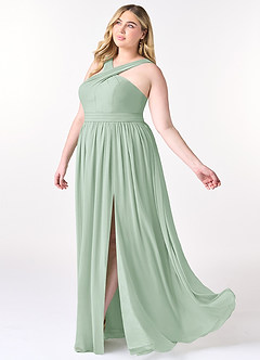 Azazie Elvira Bridesmaid Dresses Agave A-Line Pleated Chiffon Dress image9