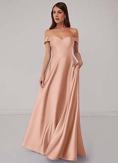 Barbie ♥ Azazie Brautjungfernkleider Wandelbar A-Linie Schulterfrei Stretch-Satin Kleid Roségold image3