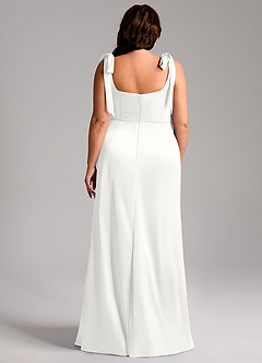Azazie Frostine Vestidos de damas de honor Vestido de Blanco de Satén Elástico de Corte en A con Lazo image13