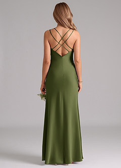 Azazie Suttona Bridesmaid Dresses Olive A-Line Pleated Stretch Satin Dress image3