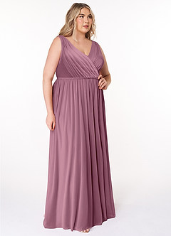 Azazie Tanicia Bridesmaid Dresses Vintage Mauve A-Line V-Neck Pleated Mesh Dress image8
