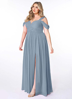 Azazie Lianne Vestidos de damas de honor Vestido de Azul Polvoriento de Gasa de Corte en A con Vestidos sin tirantes image10