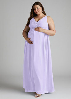 Azazie Yetta Maternity Bridesmaid Dresses A-Line V-Neck Gathered Chiffon Floor-Length Dress image9
