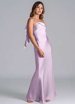 Azazie Driea Bridesmaid Dresses Frosted Lilac Mermaid One Shoulder Stretch Satin Dress image5