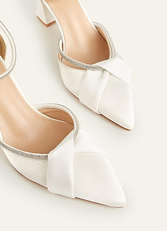 front Rhinestone Strap Pointed Toe Block Heels