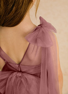 Azazie Dori Robe Demoiselle D'honneur Fillette Robe Trapèze en Tulle Rayé Rose Du Désert image8