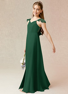 Azazie Everett Junior Vestido de Verde Oscuro de Gasa de Corte En A image3