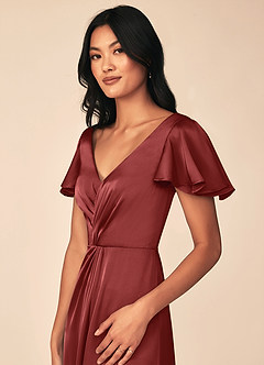 Azazie Soren Bridesmaid Dresses Terracotta A-Line Pleated Stretch Satin Dress image7
