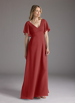 Azazie Alessa Mother of the Bride Dresses Rust A-Line V-Neck Pleated Chiffon Dress image1