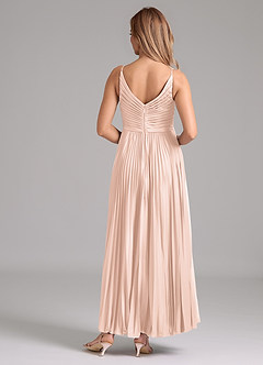 Azazie Raychelle Robes de demoiselle d'honneur Robe Trapèze en Satin extensible Plissée Rose Pâle image4