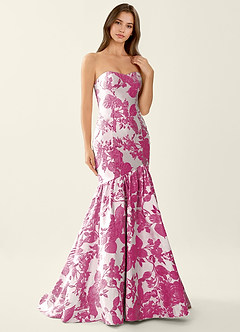 Jacinta Fuchsia Floral Jacquard wrap Mermaid Prom Dress image4