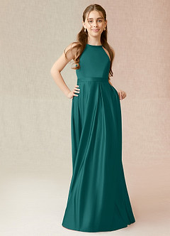 Azazie Arianthe Junior Peacock A-Line with Pockets Matte Satin Dress image4