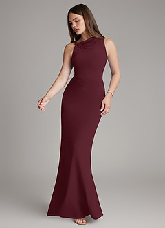 Azazie Charice Vestidos de damas de honor Vestido de Cabernet de Gasa de Corte Recto con Plisado image3