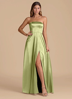 Azazie Wren Bridesmaid Dresses Pistachio A-Line Strapless Metallic Satin Dress image1
