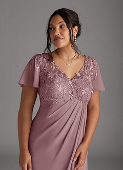 Azazie Holga Mother of the Bride Dresses Dusty Rose A-Line V-Neck Lace Chiffon Dress image11