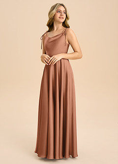 Azazie Popsy Junior A-Line Sløjfe Stræk satin Gulv-længde Junior brudepige Kjole image4