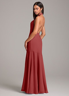 Azazie Lorena Bridesmaid Dresses Rust Mermaid Pleated Chiffon Dress image6