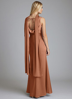 Azazie Tallie Vestidos de damas de honor Vestido de Bronceador de Satén Elástico de Corte Sirena con Plisado image4