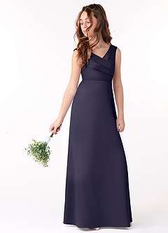 Azazie Sadia Junior Stormy A-Line Pleated Stretch Satin Dress image1