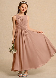 Azazie Ducky Junior Formal Sukienki dla dziewczynek sypiących kwiaty Linia A Pofałdowany Szyfon Długość kostki Sukienka image1