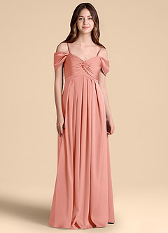 Azazie Kaitlynn Junior Klä av A-Line i Stretch Satin Av axeln image1