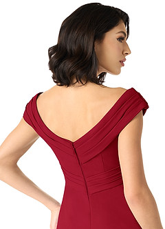 Azazie Evita At-home Try On Dresses Dusk A-Line Off the Shoulder Stretch Crepe Dress image5