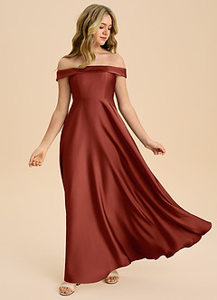 Azazie Sissy Junior Klä av A-Line i Stretch Satin Av axeln image5